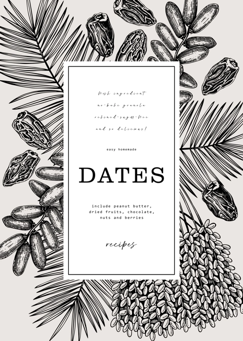 Sketched wreath design with date palm leaves and dried fruits illustrations in engraved style. Hand drawn vegan food ingredients vector card template. Dried dates sketches banner